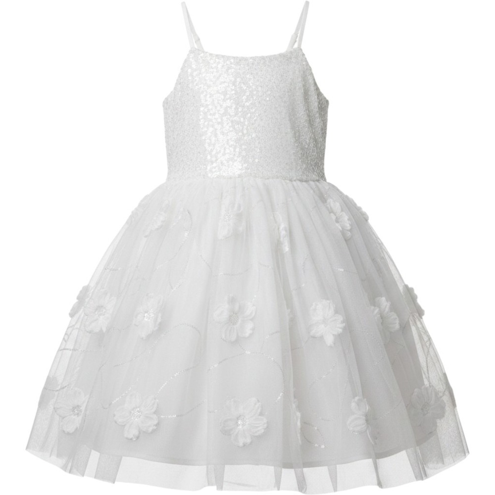 Zenzi Girls White Sequin Tulle 3D Flower Party Dress‎ Size M 8 NWT